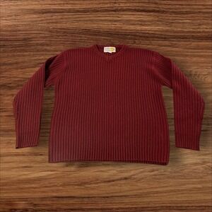 Castro Vintage Mens V Neck Sweater‎ Burgundy Ribbed Knit Acrylic Blend L